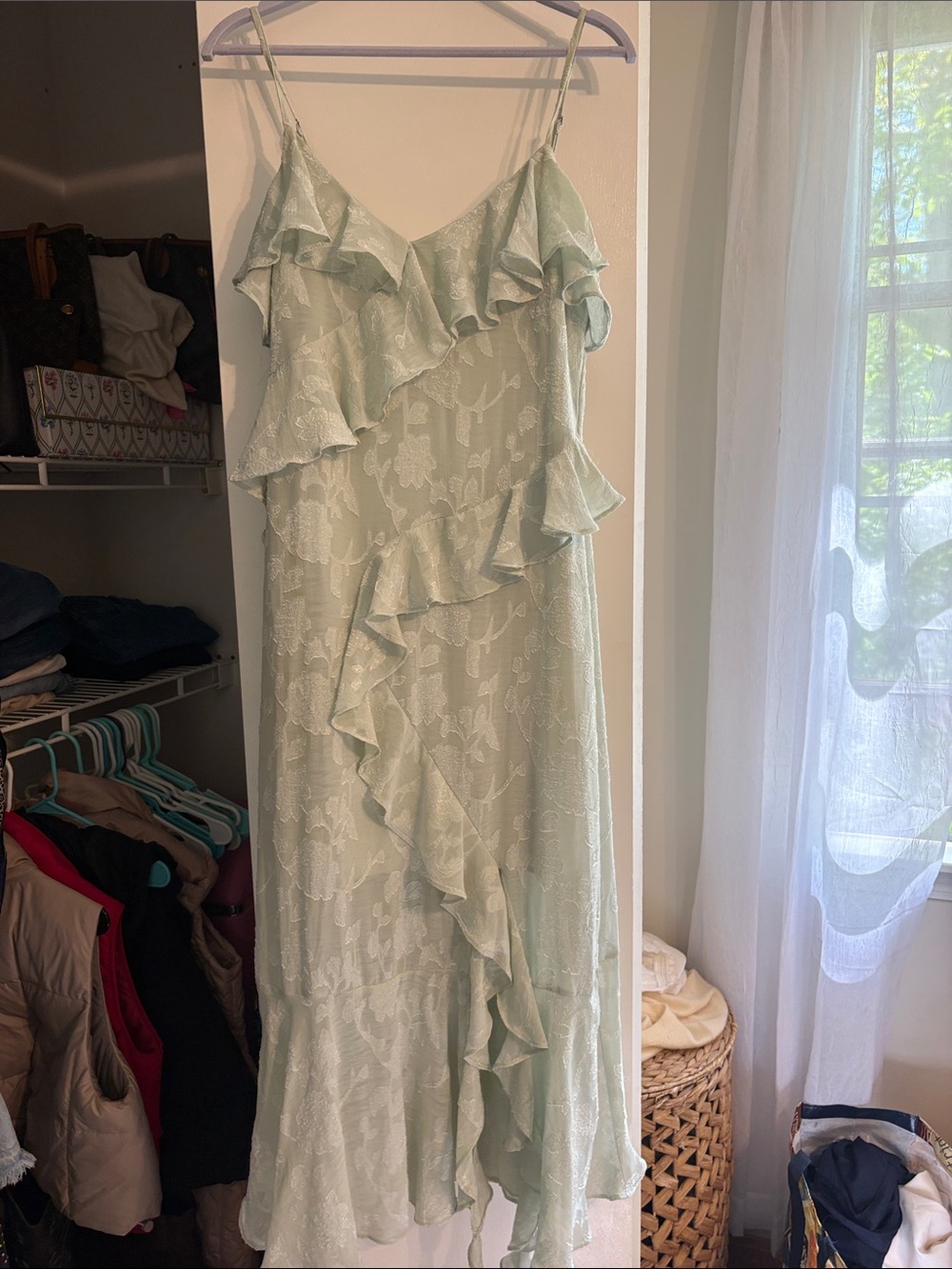 Mint Green Ruffle Midi Slip Dress